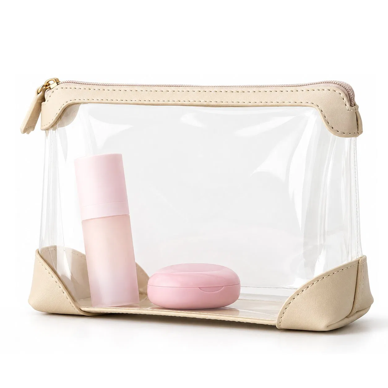 Custom Logo Transparent TPU Zipper Cosmetic Pouch Waterproof Portable Travel Makeup Bag