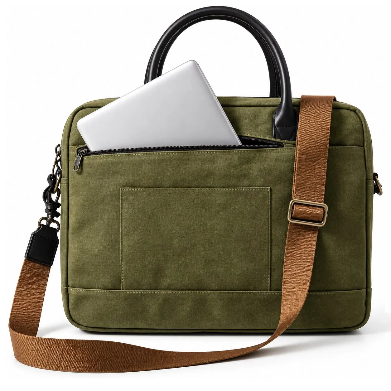 Vintage Waxed Canvas Laptop Briefcase Messenger Bag with Adjustable Shoulder Strap