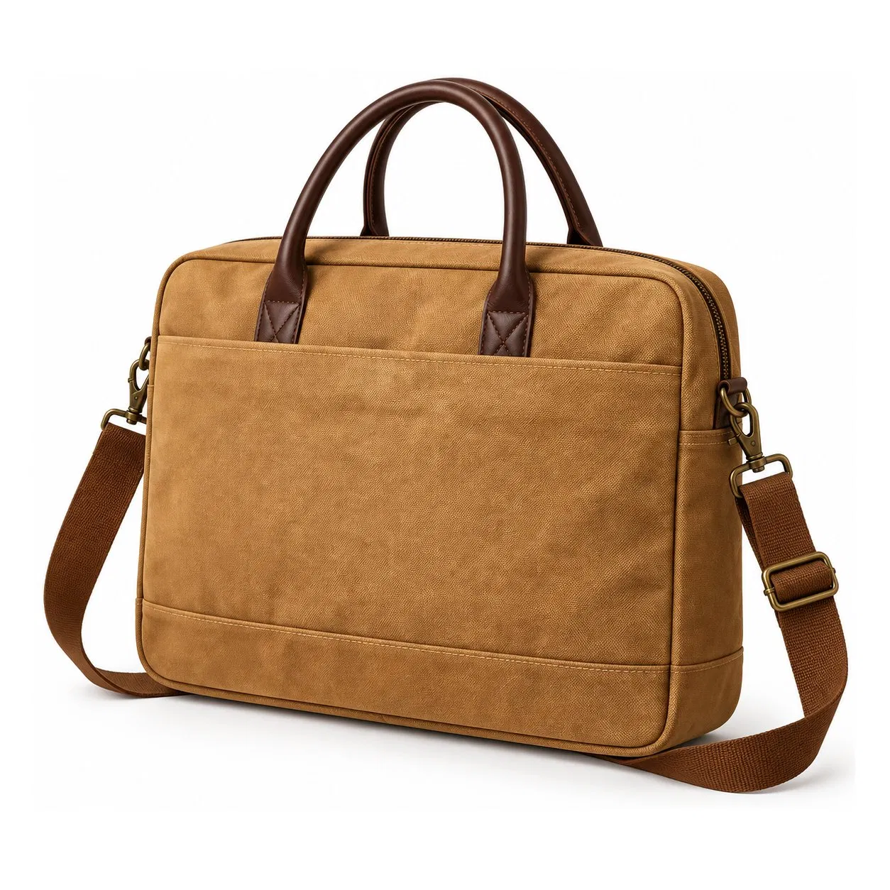 Vintage Waxed Canvas Laptop Briefcase Messenger Bag with Adjustable Shoulder Strap