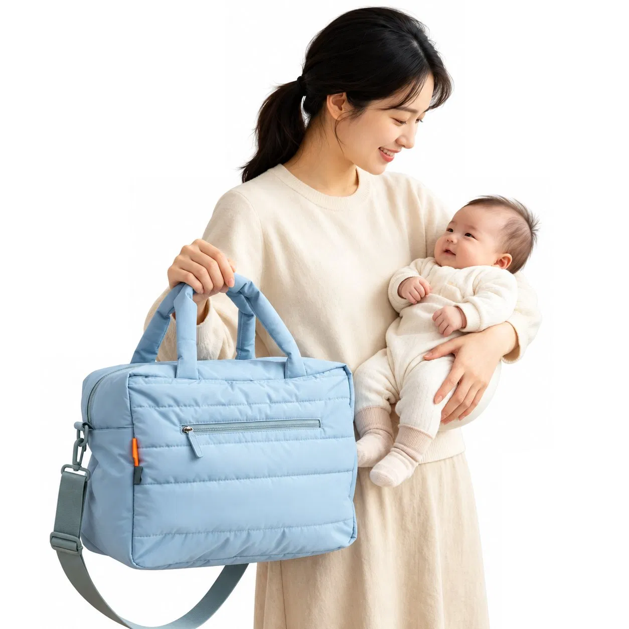 Custom Logo Quilted Oxford Diaper Tote Bag Large Capacity Waterproof Baby Stroller Caddy