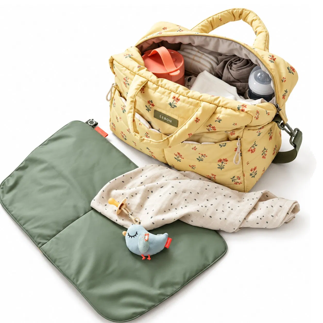Custom Logo Quilted Oxford Diaper Tote Bag Large Capacity Waterproof Baby Stroller Caddy