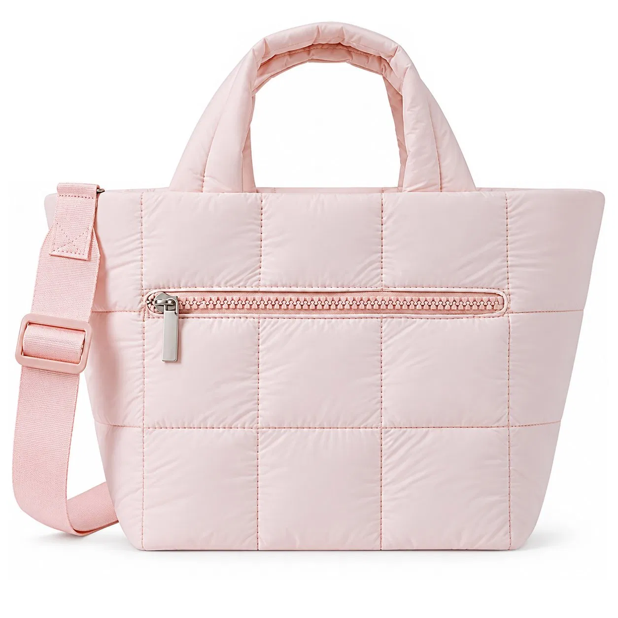 Custom Logo Quilted Mini Tote Bag Lightweight Nylon Puffer Handbag with Detachable Crossbody Strap