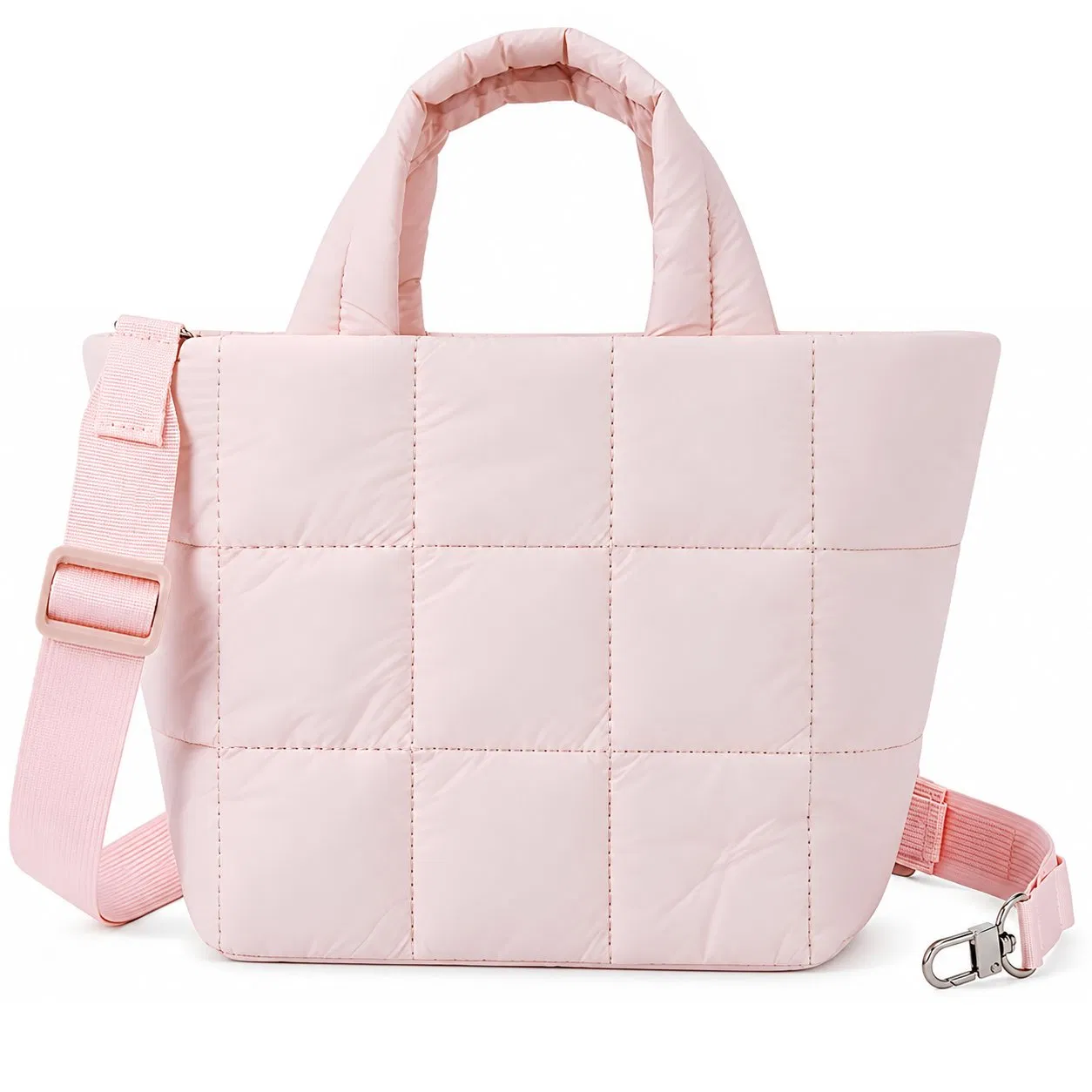 Custom Logo Quilted Mini Tote Bag Lightweight Nylon Puffer Handbag with Detachable Crossbody Strap
