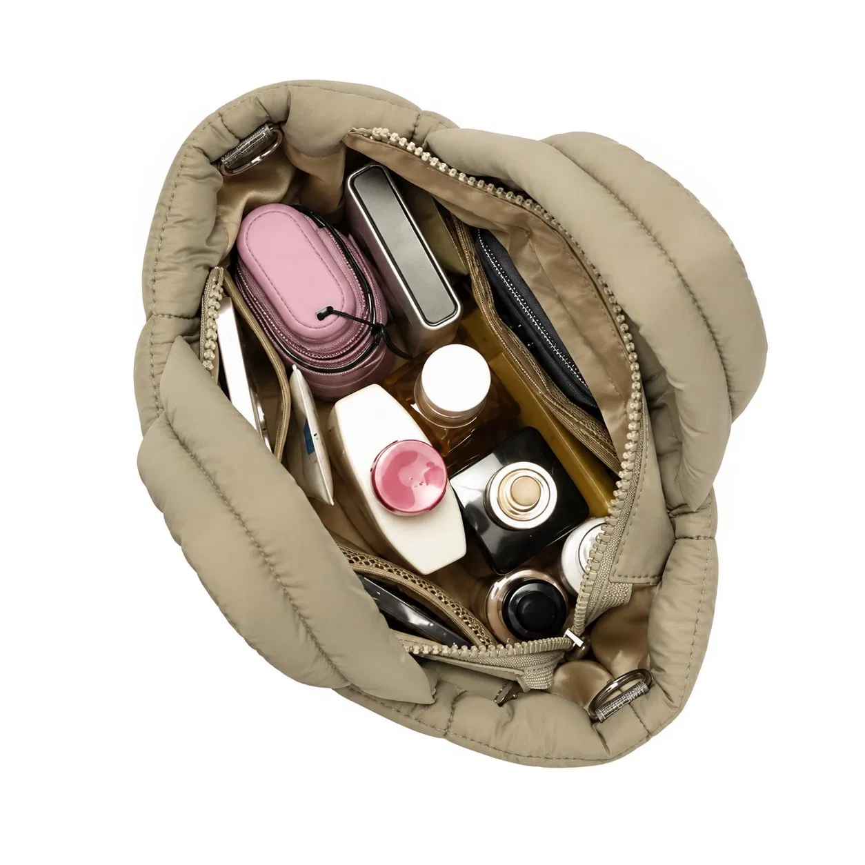 Custom Logo Quilted Mini Tote Bag Lightweight Nylon Puffer Handbag with Detachable Crossbody Strap