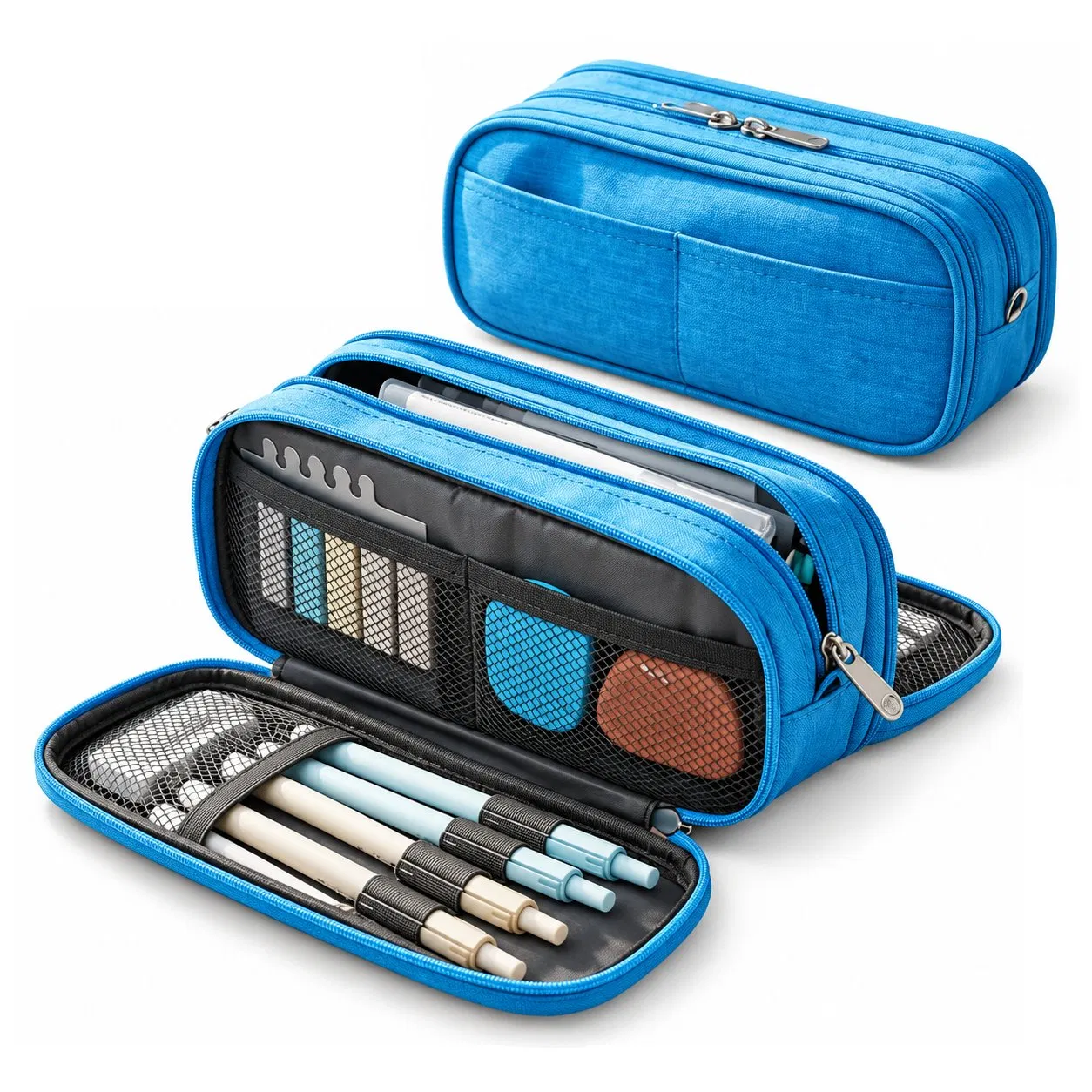 Custom Printed Three Layer Pencil Case Large Capacity Polyester Stationery Organizer