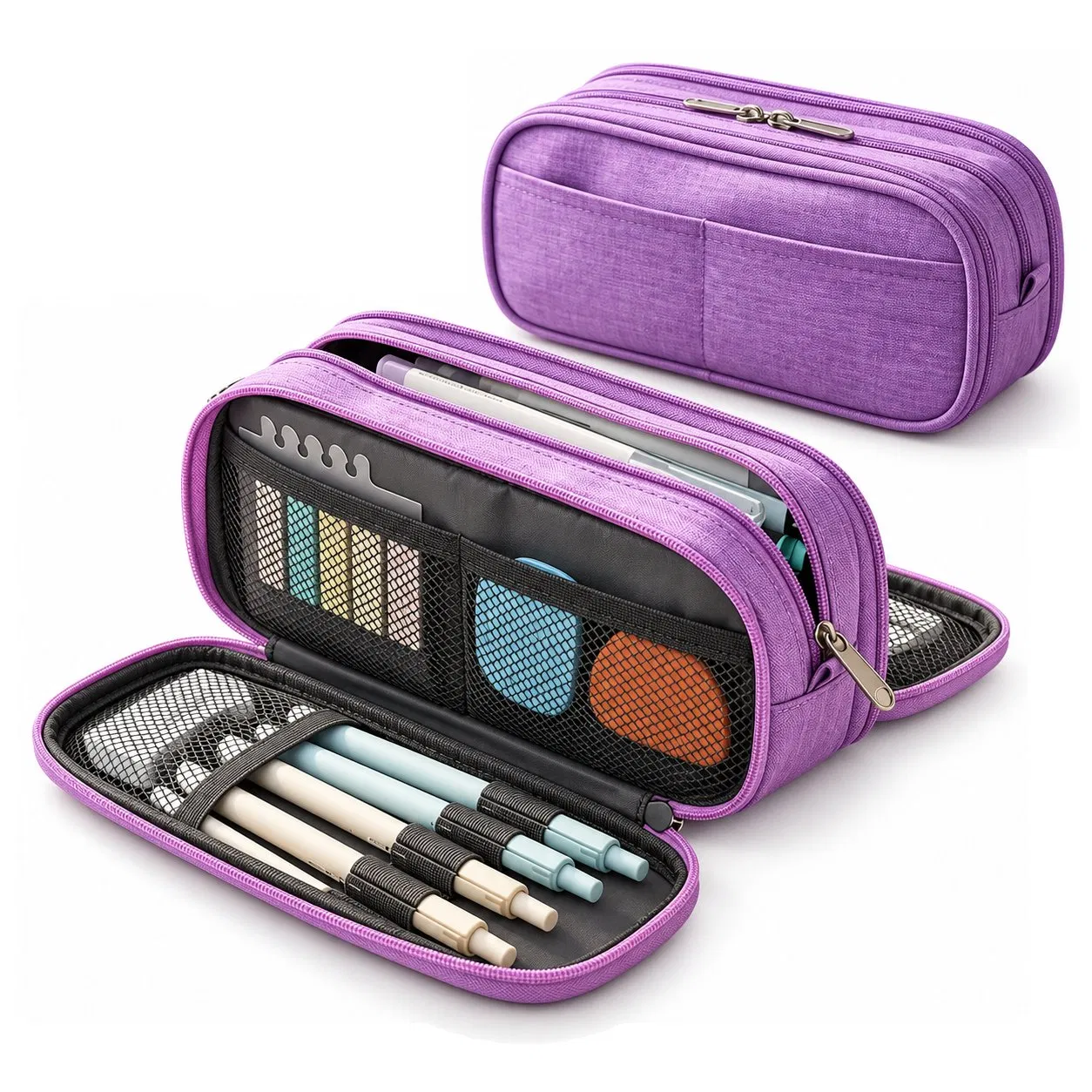 Custom Printed Three Layer Pencil Case Large Capacity Polyester Stationery Organizer