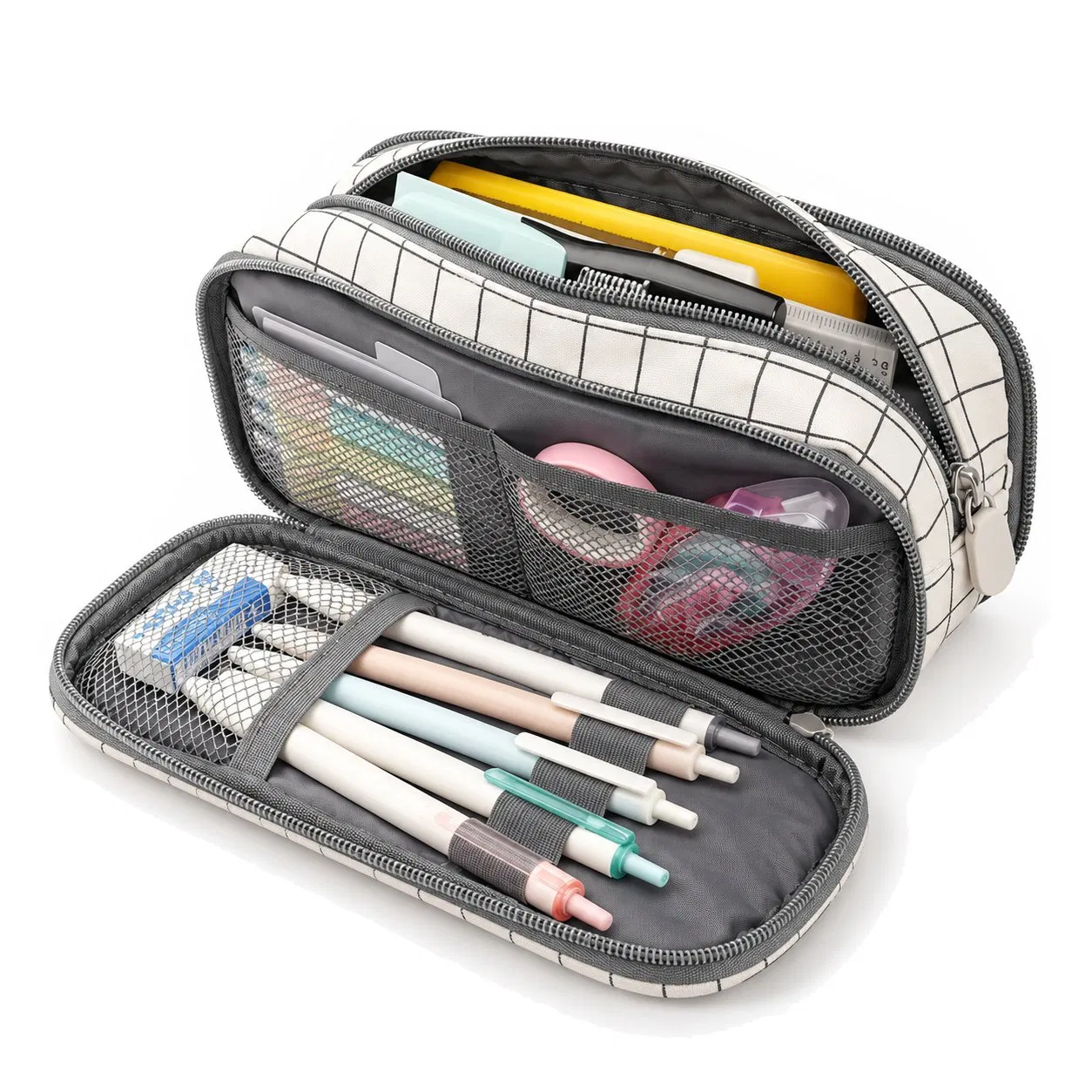 Custom Printed Three Layer Pencil Case Large Capacity Polyester Stationery Organizer