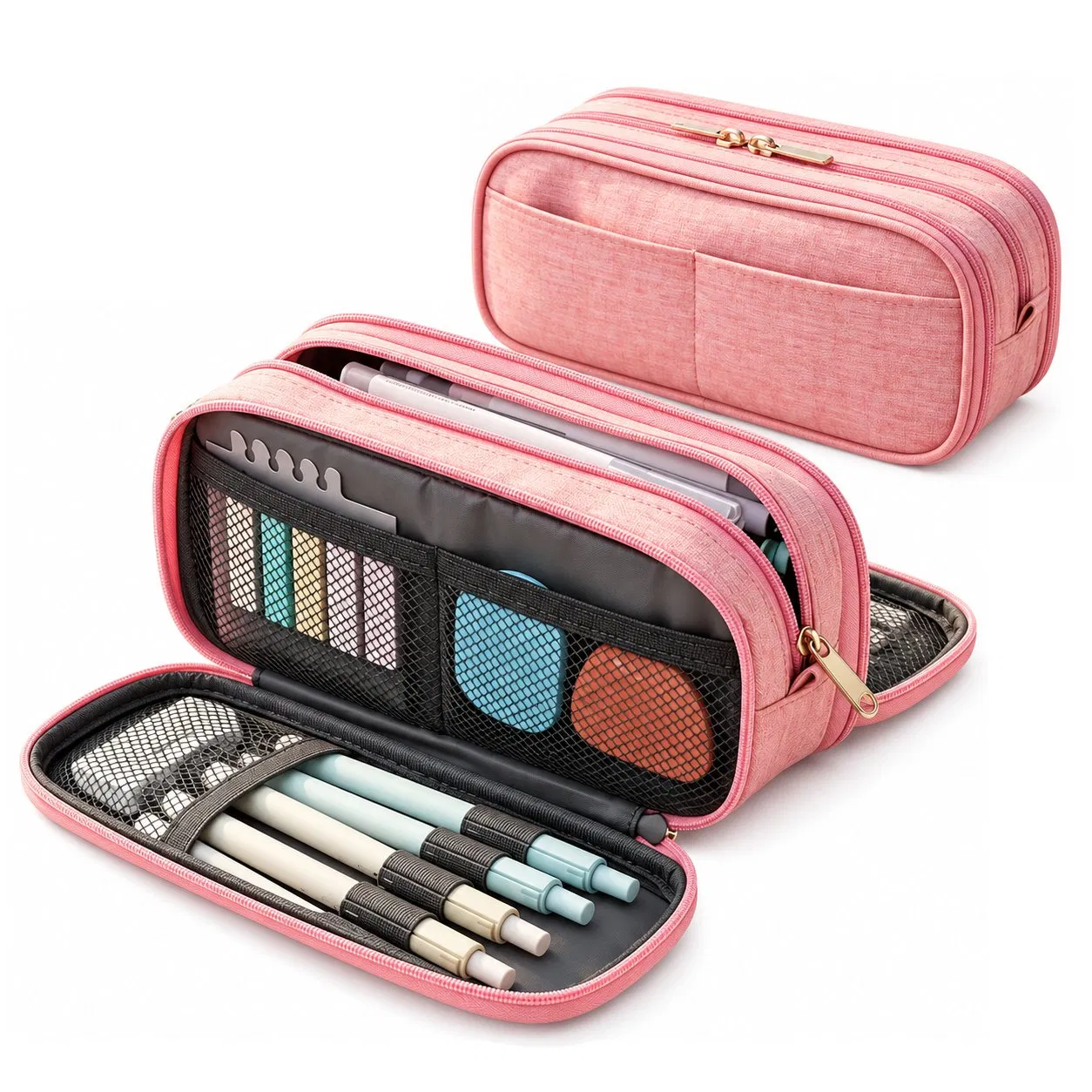 Custom Printed Three Layer Pencil Case Large Capacity Polyester Stationery Organizer