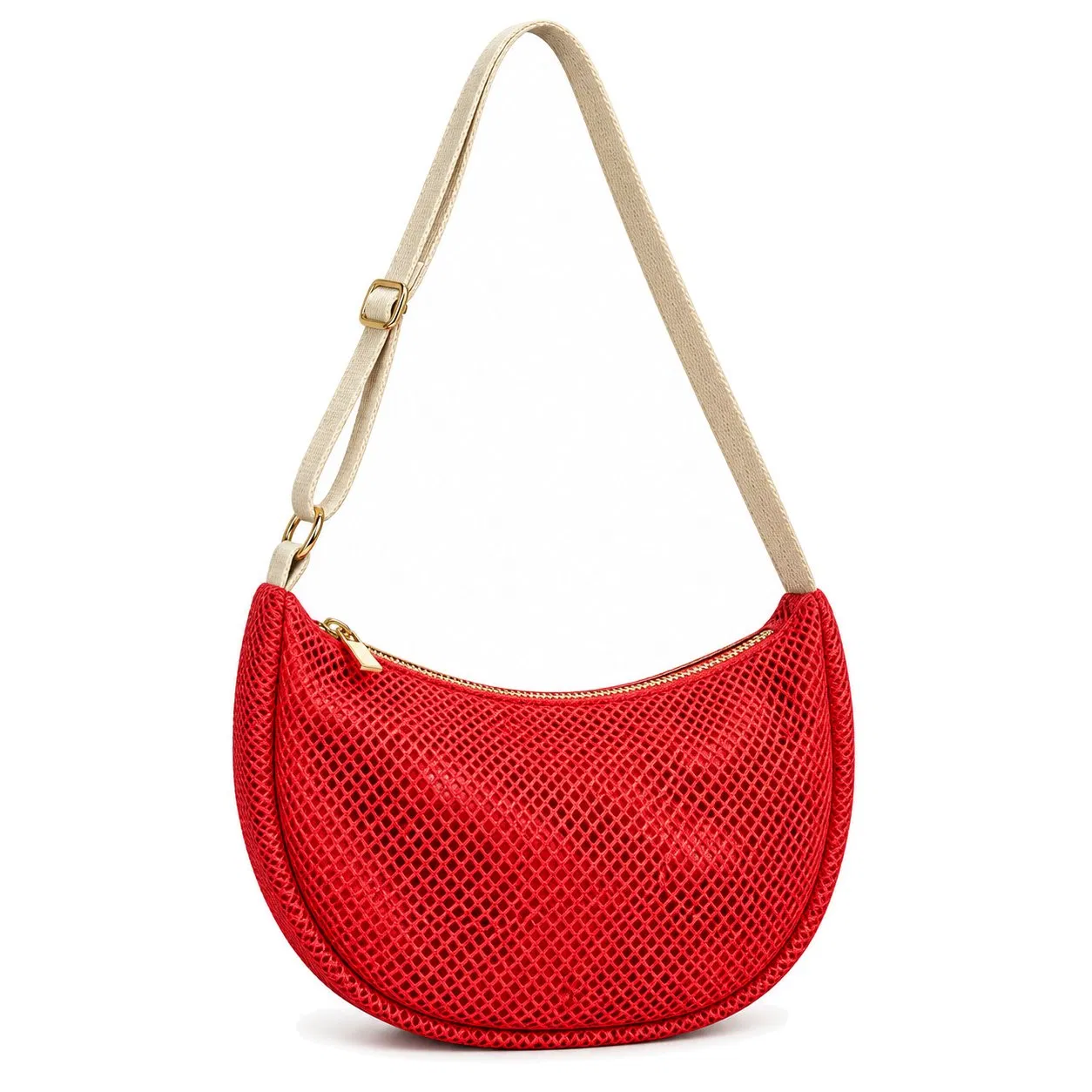 Custom Lightweight Mesh Hobo Shoulder Bag with Adjustable Strap and Zipper Closure