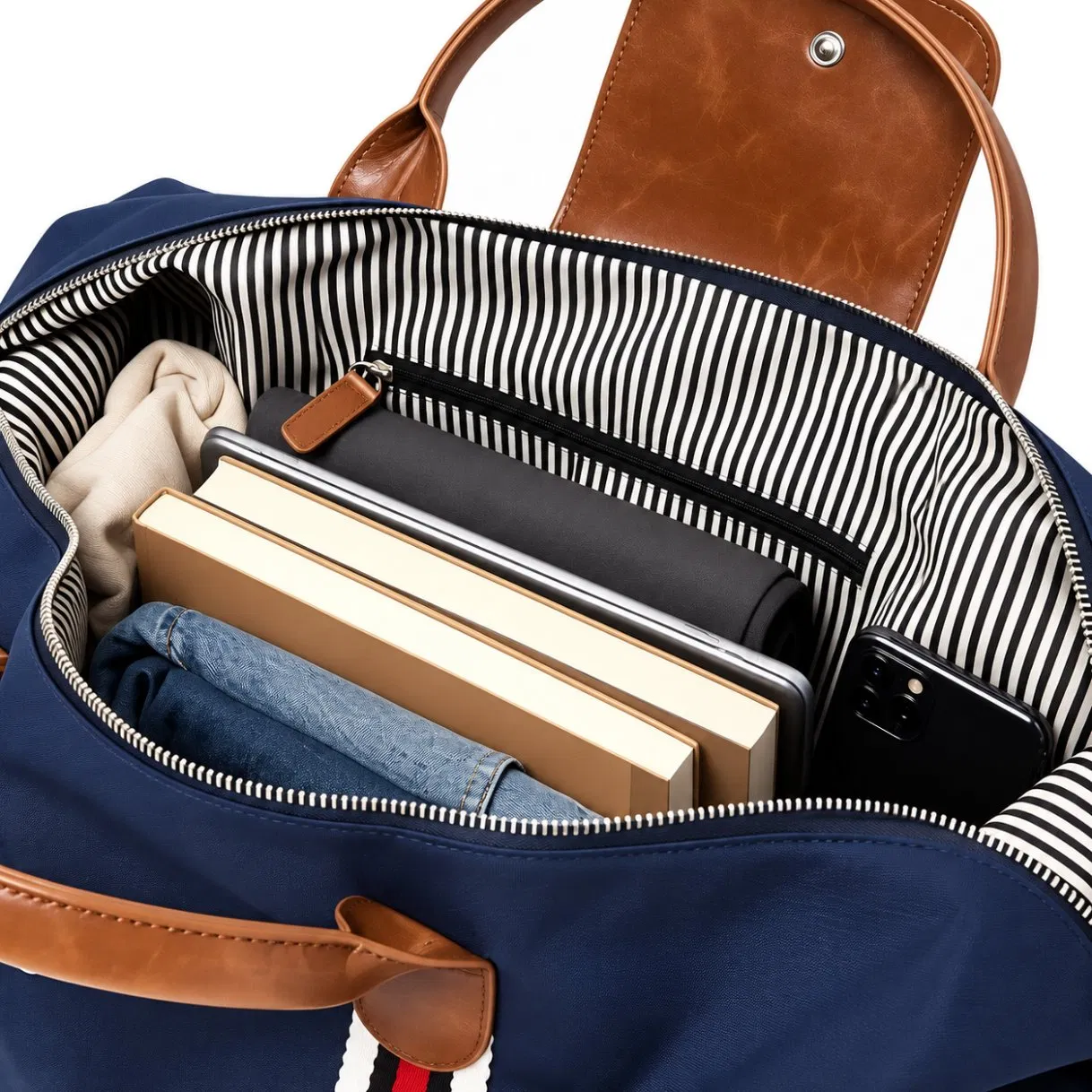 Custom Canvas Weekender Travel Duffle Bag with Water Resistant Coating and Large Capacity