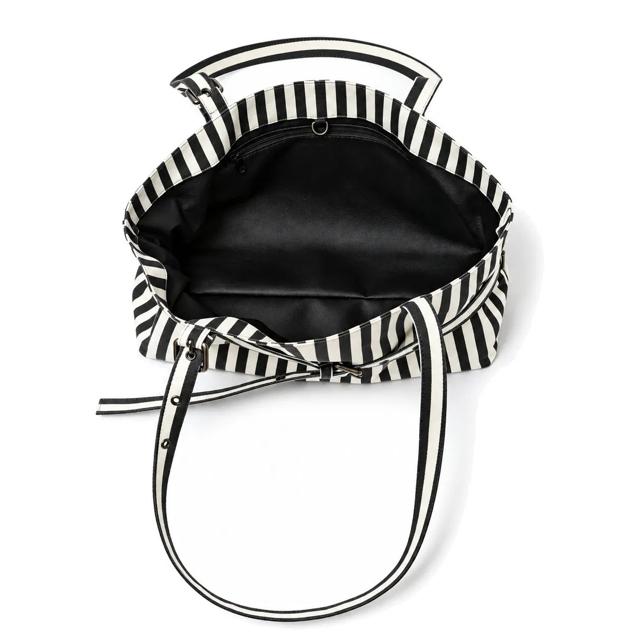 Vertical Striped Canvas Shoulder Tote Bag with Adjustable Strap for Daily Shopping