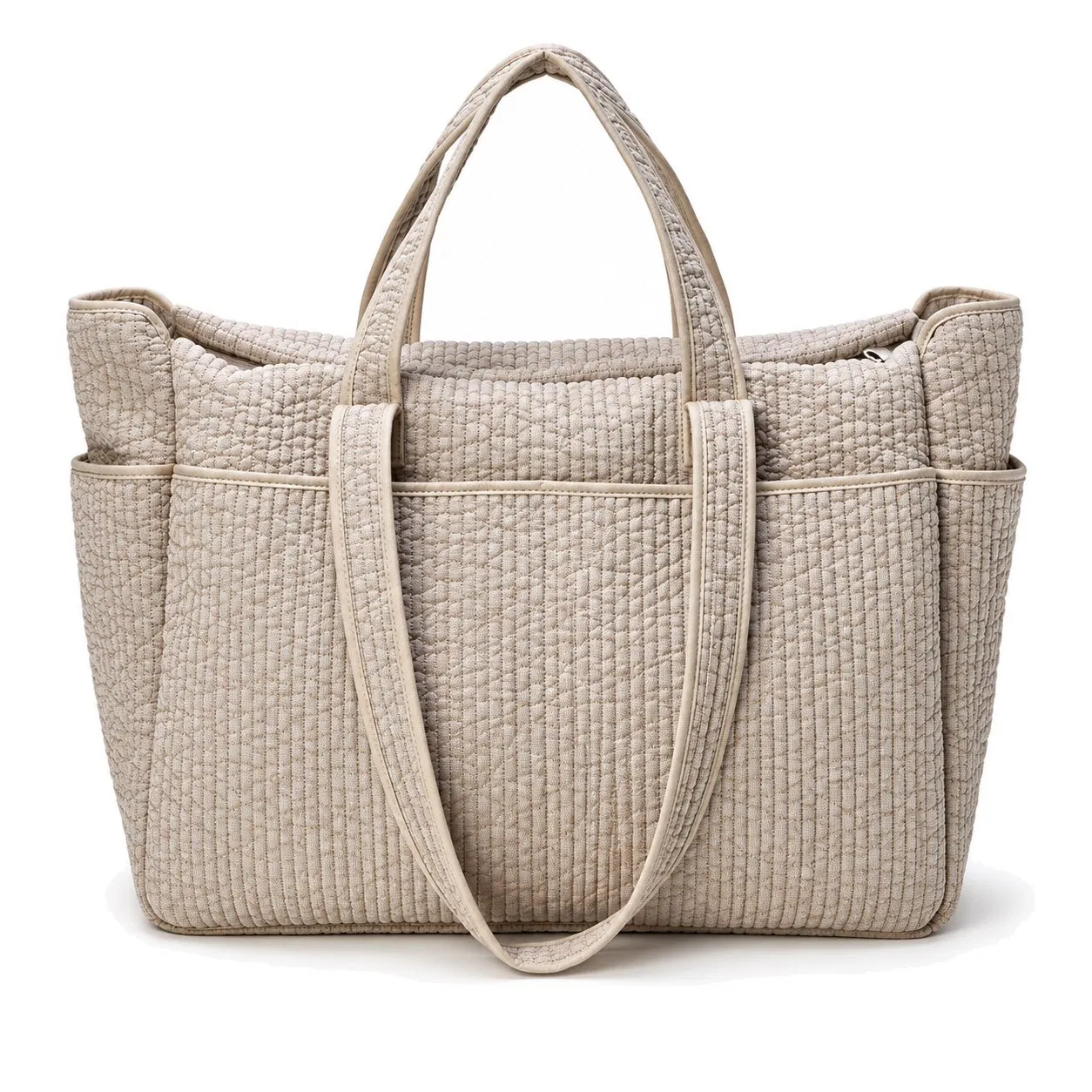 Lightweight Quilted Cotton Diaper Tote Bag with Zipper and Double Handles