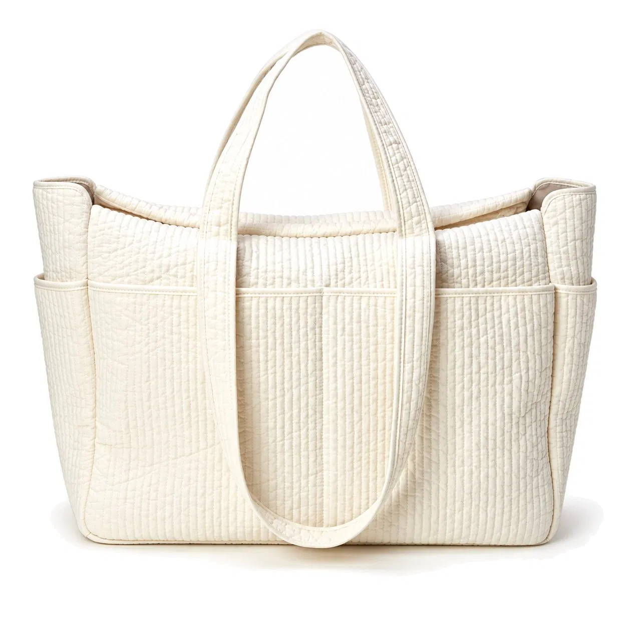 Lightweight Quilted Cotton Diaper Tote Bag with Zipper and Double Handles