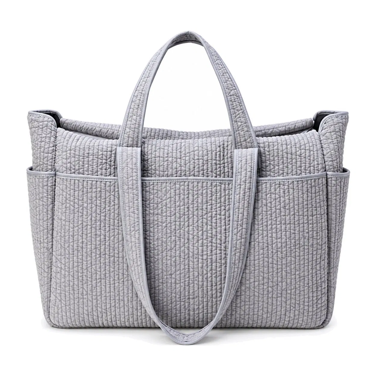 Lightweight Quilted Cotton Diaper Tote Bag with Zipper and Double Handles