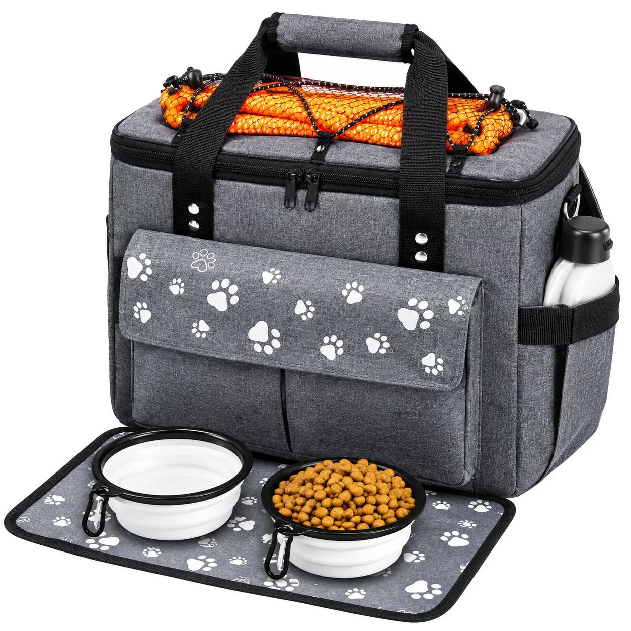 Custom Dog Travel Bag Set Polyester Pet Supplies Organizer with Food Containers and Bowls