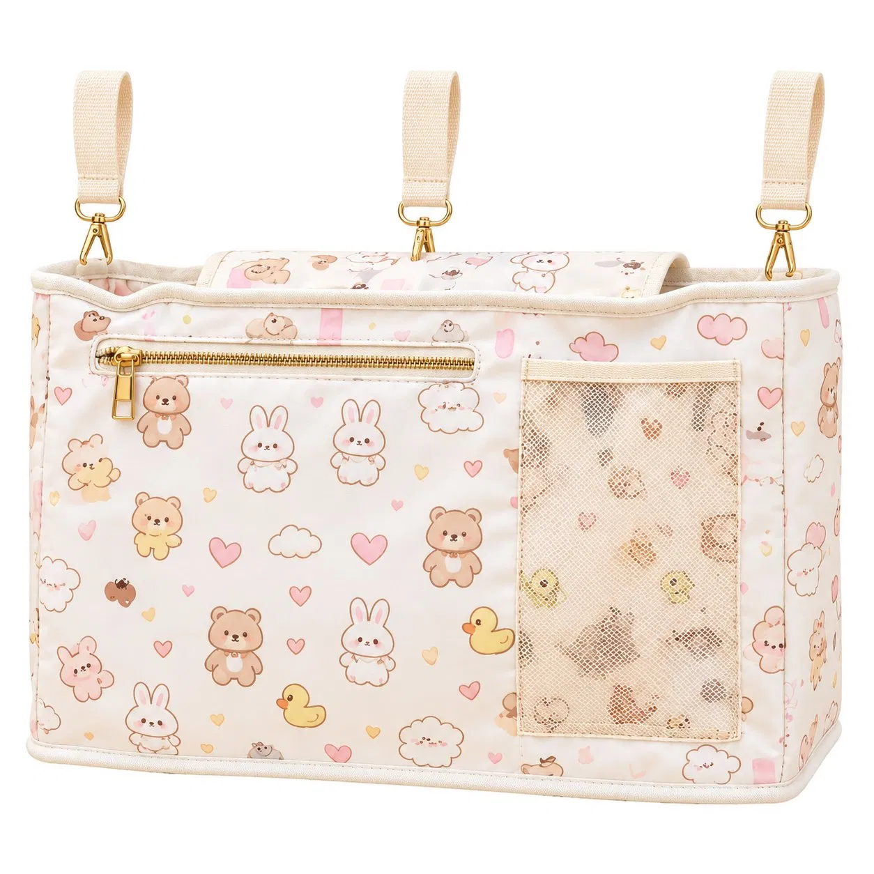 Custom Polyester Double Stroller Organizer Bag Portable Baby Caddy with Insulated Pockets