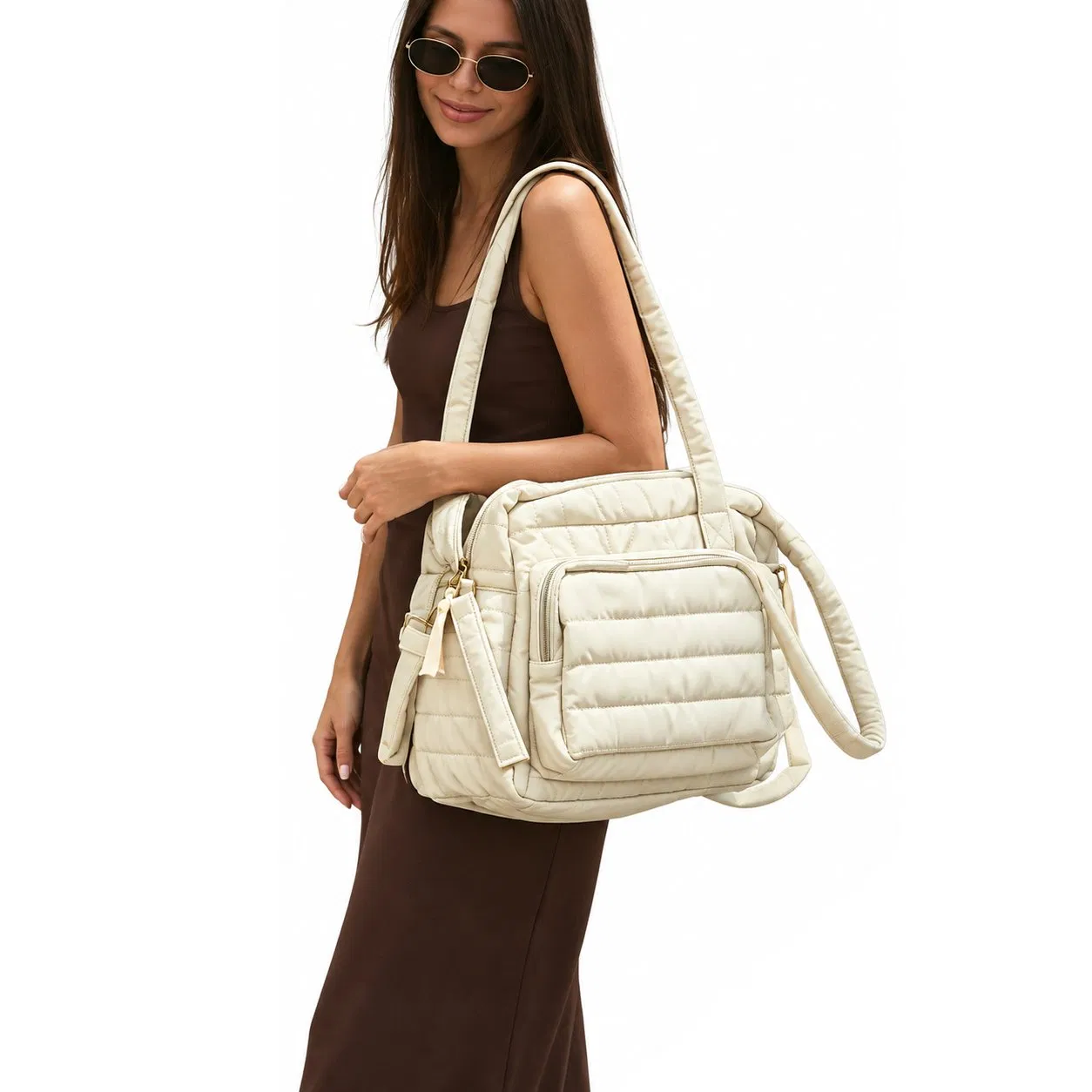 Custom Nylon Baby Diaper Shoulder Bag Stroller Organizer with Dual Bottle Holders