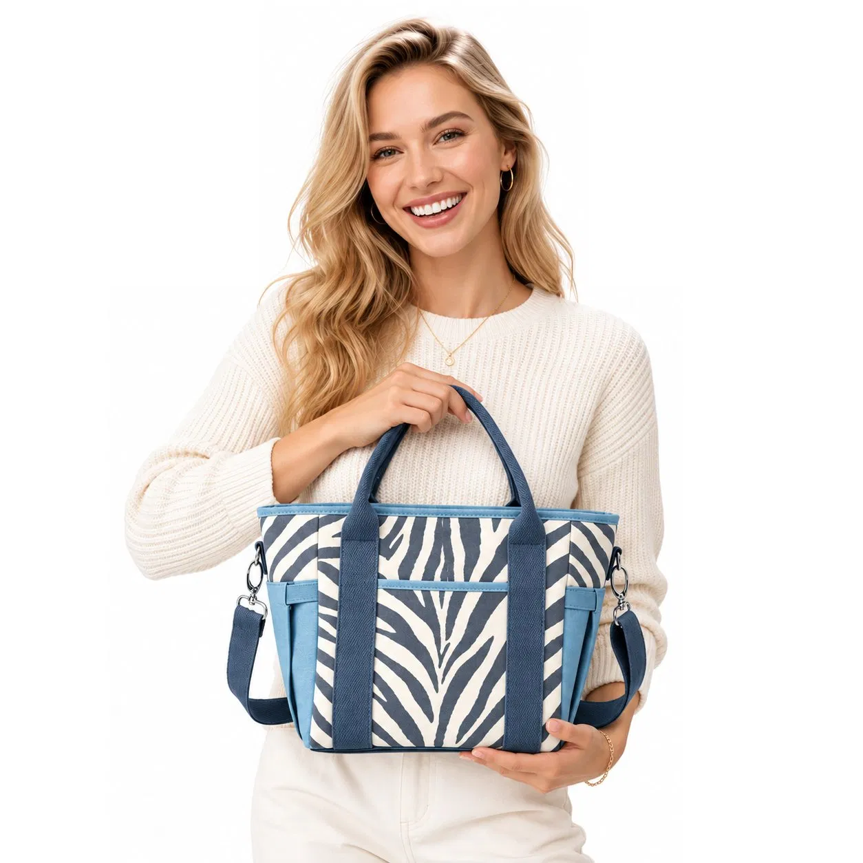 Custom Women Tote Shoulder Bag with Zipper and Multiple Storage Pockets