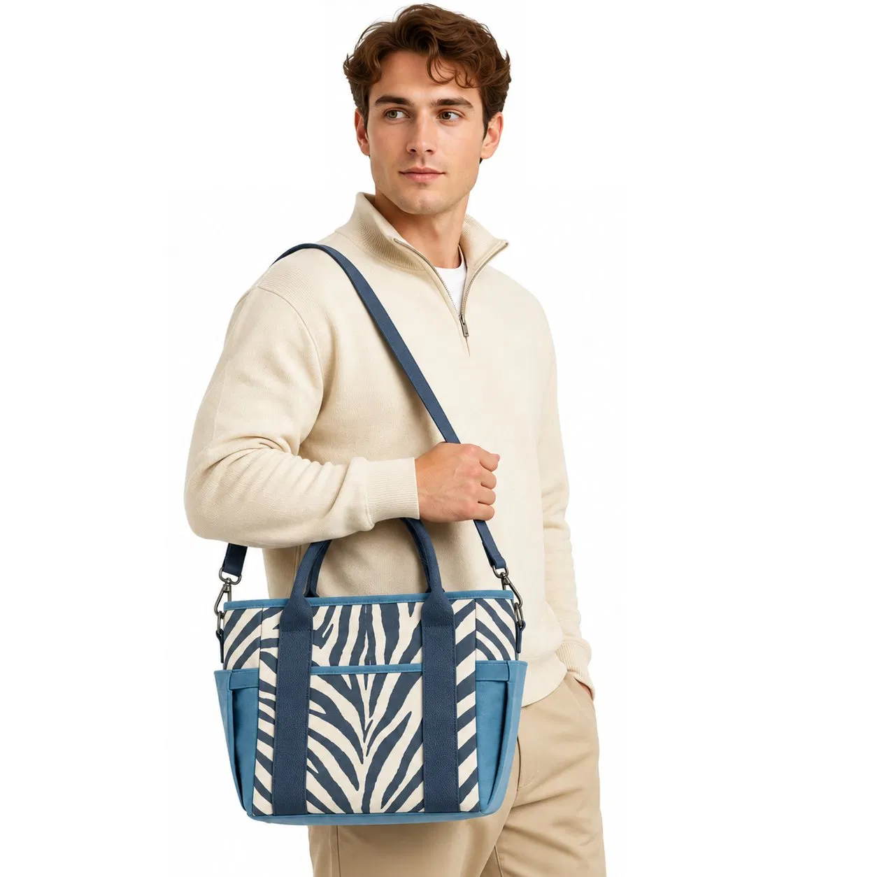 Custom Women Tote Shoulder Bag with Zipper and Multiple Storage Pockets