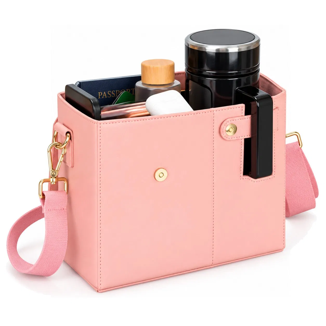 PU Women Shoulder Crossbody Tote Bag with Water Bottle Holder and Organizer Pockets