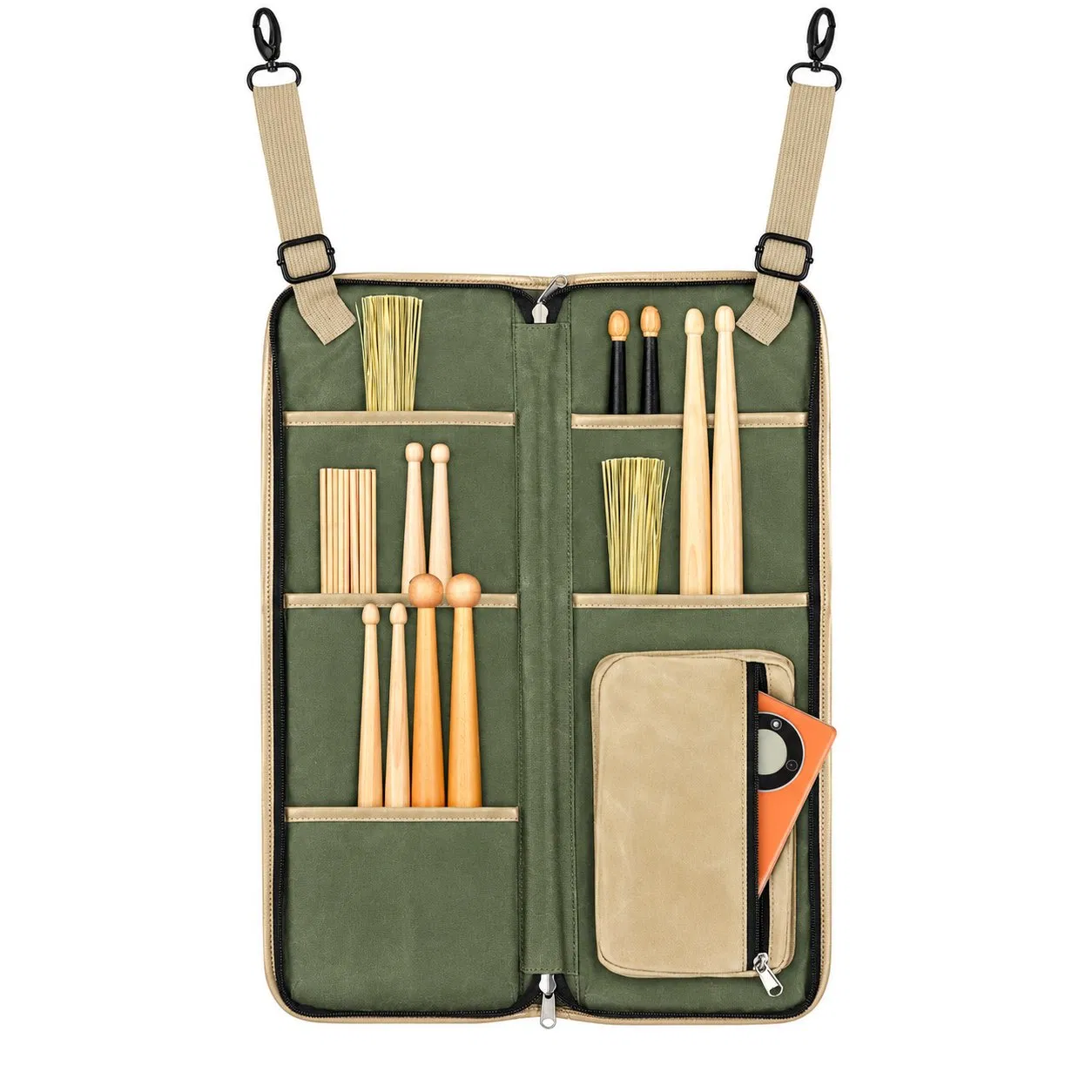 Portable Drum Stick Bag with Hanging Hooks for Drumsticks Brushes and Mallets