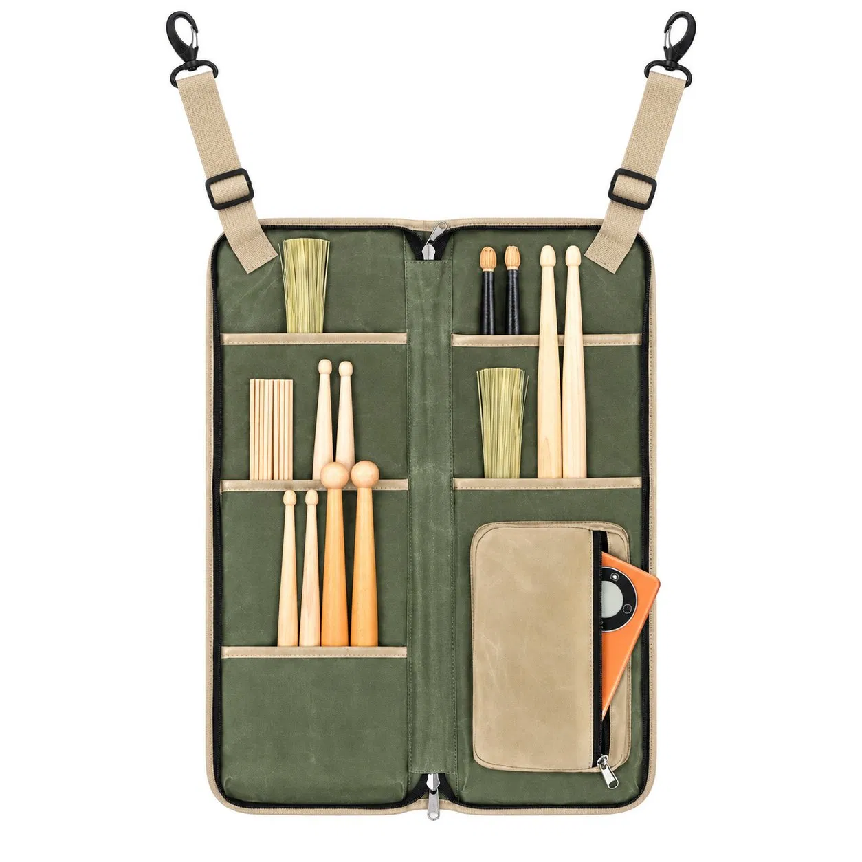 Portable Drum Stick Bag with Hanging Hooks for Drumsticks Brushes and Mallets