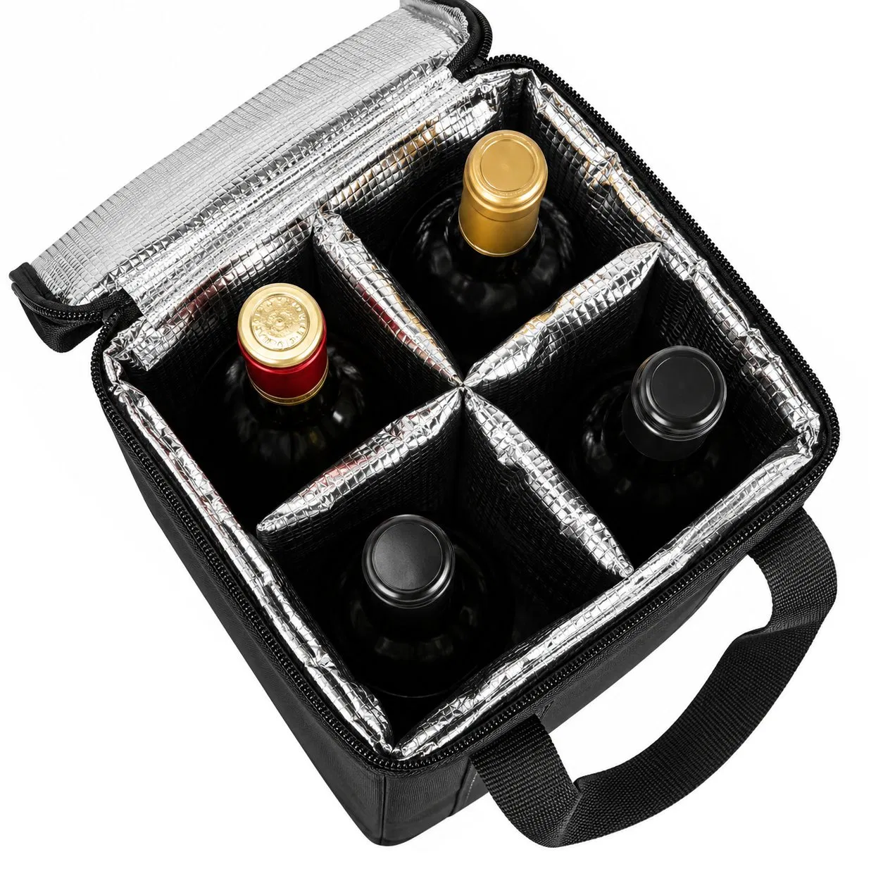 Portable Insulated Wine Carrier Cooler Bag with Detachable Divider for Camping Picnic
