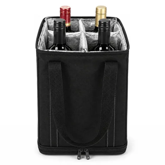 Portable Insulated Wine Carrier Cooler Bag with Detachable Divider for Camping Picnic
