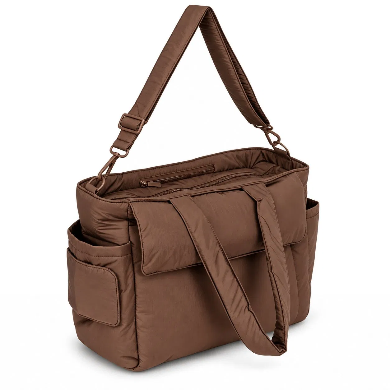 Multi Functional Nylon Diaper Tote Bag with Laptop Storage and Insulated Bottle Pockets