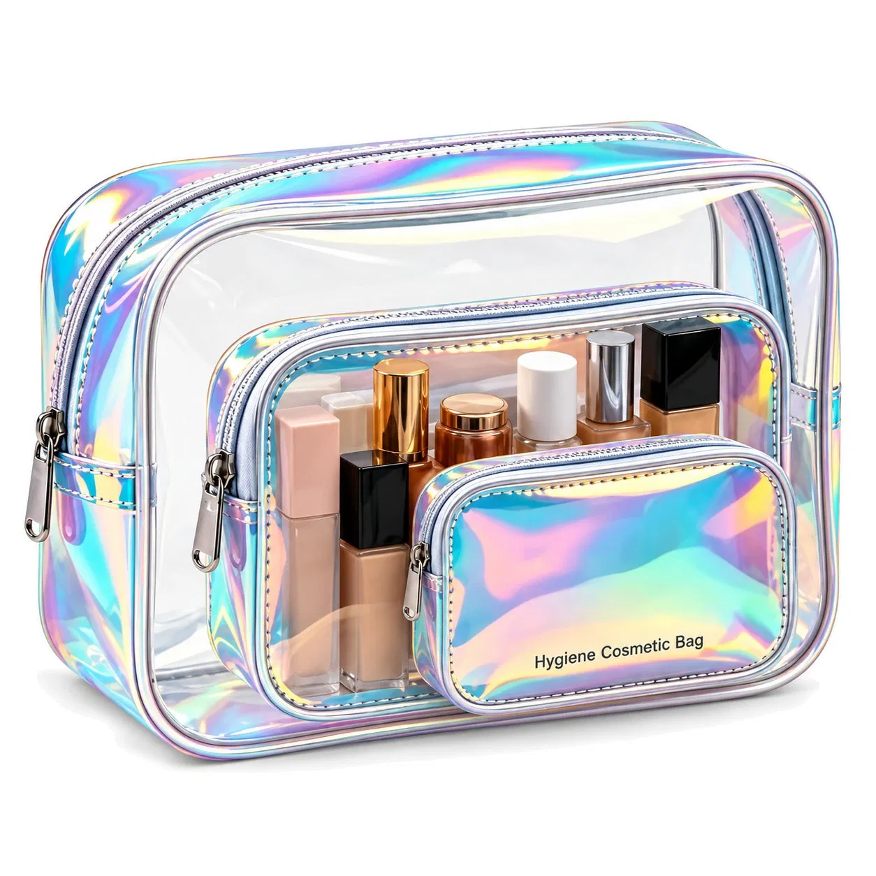 Clear PVC Cosmetic Pouch with Zipper for Travel Makeup and Toiletry Storage