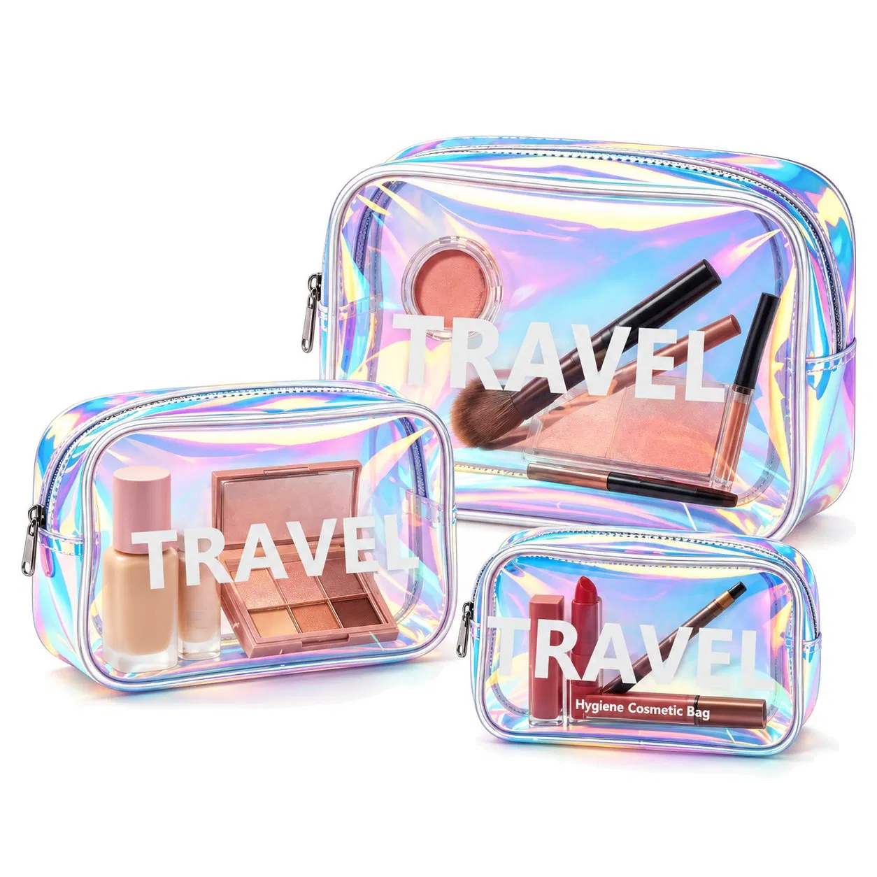 Clear PVC Cosmetic Pouch with Zipper for Travel Makeup and Toiletry Storage