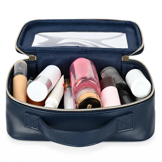 Custom Logo Clear PVC Toiletry Pouch with Zipper and Soft Handle for Travel