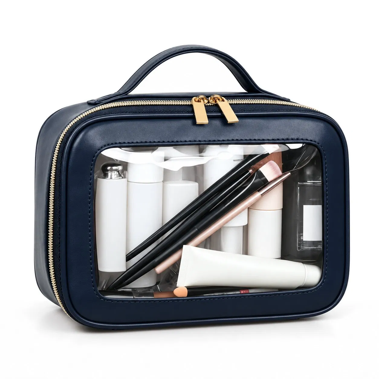 Custom Logo Clear PVC Toiletry Pouch with Zipper and Soft Handle for Travel