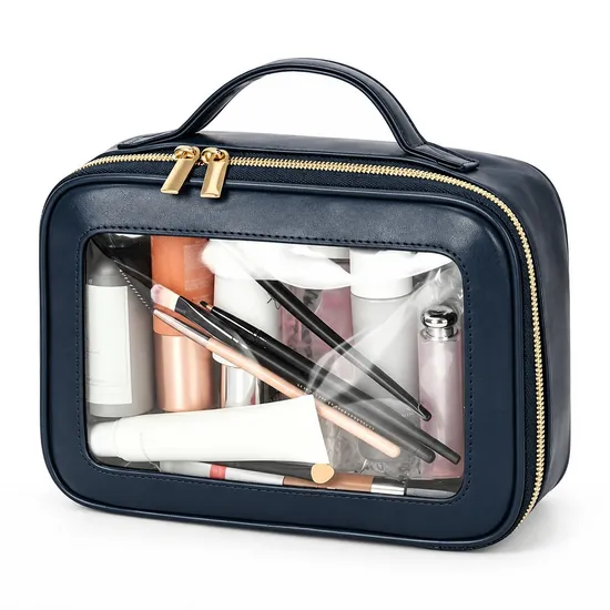 Custom Logo Clear PVC Toiletry Pouch with Zipper and Soft Handle for Travel