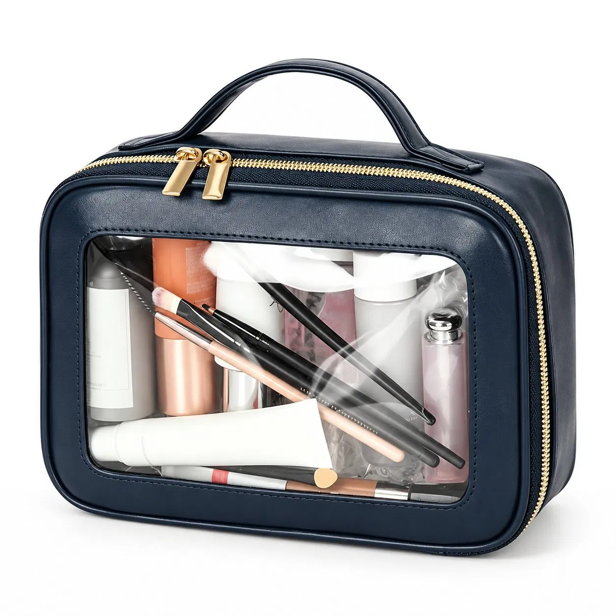 Custom Logo Clear PVC Toiletry Pouch with Zipper and Soft Handle for Travel
