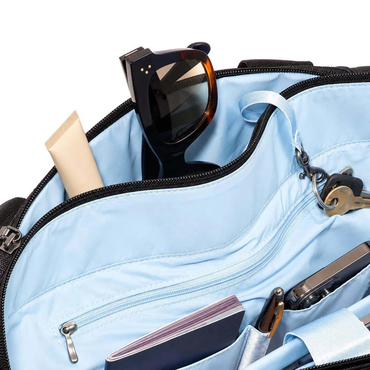 Lightweight Nylon Work Tote Bag with Padded Laptop Pocket and Expandable Bottle Pockets