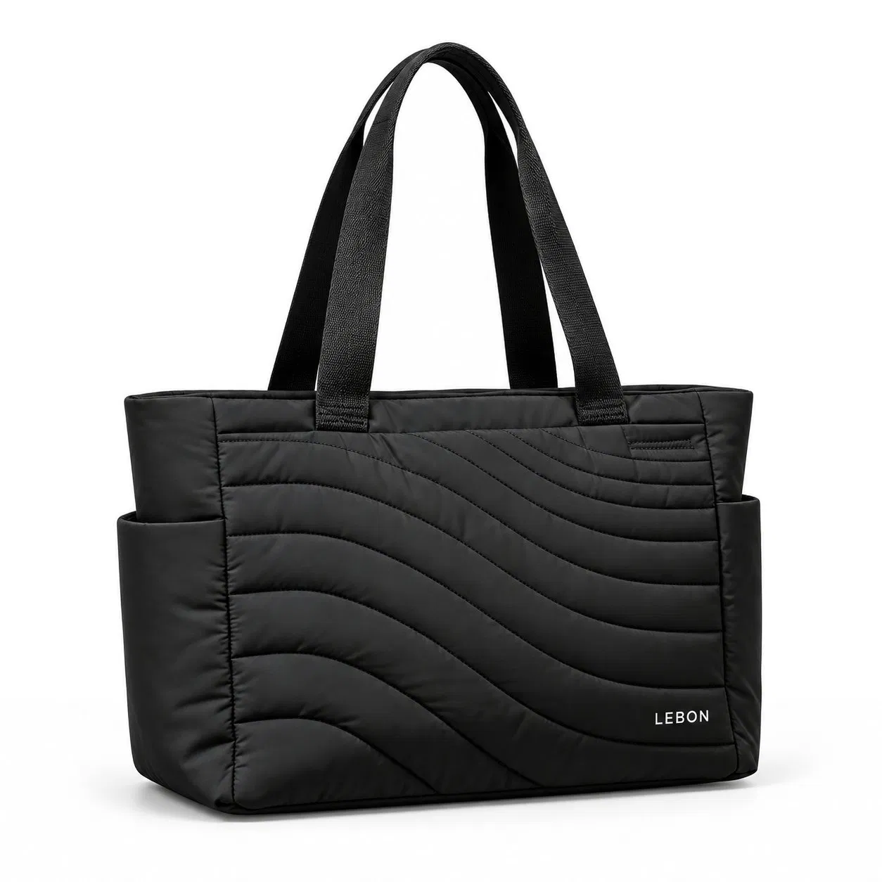Lightweight Nylon Work Tote Bag with Padded Laptop Pocket and Expandable Bottle Pockets