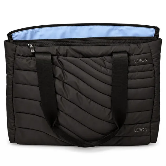 Lightweight Nylon Work Tote Bag with Padded Laptop Pocket and Expandable Bottle Pockets