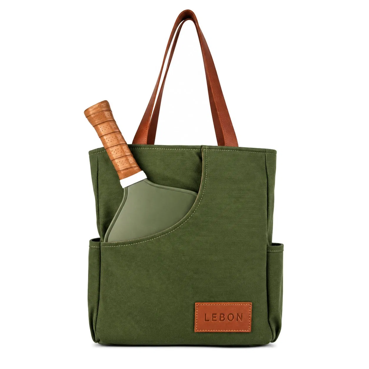 Custom Canvas Pickleball Tote Bag with Dual Paddle Pockets and Bottle Holder