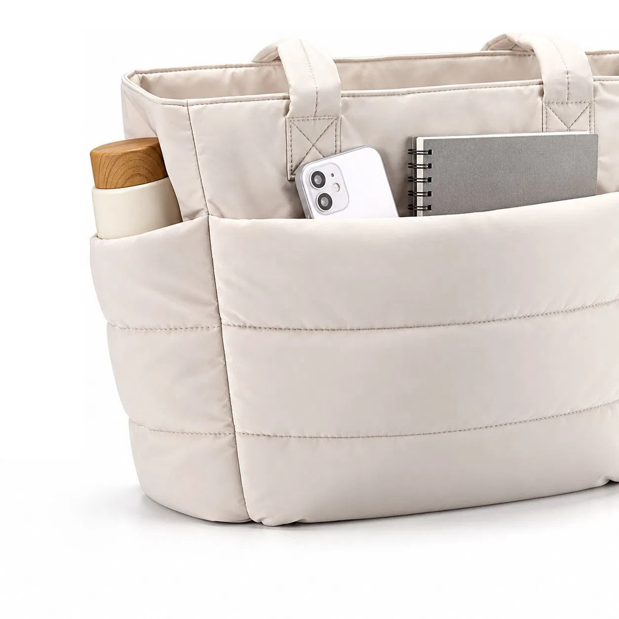 Custom Quilted Nylon Puffer Tote Bag with Compartments for Travel and Work