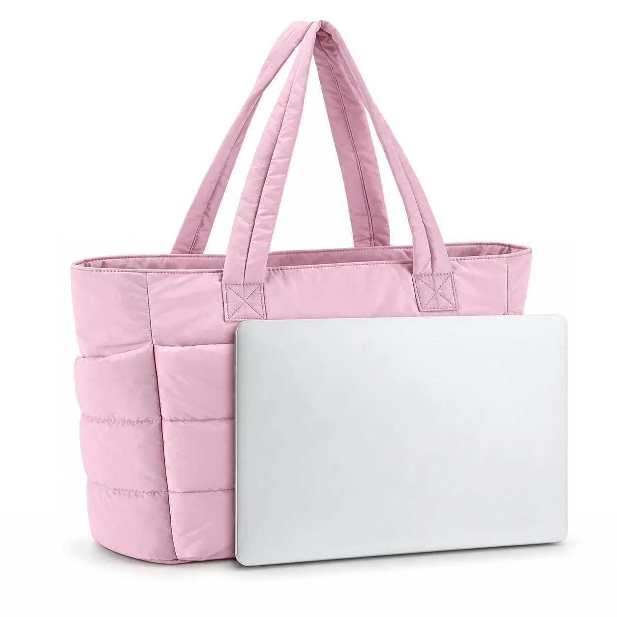 Custom Quilted Nylon Puffer Tote Bag with Compartments for Travel and Work