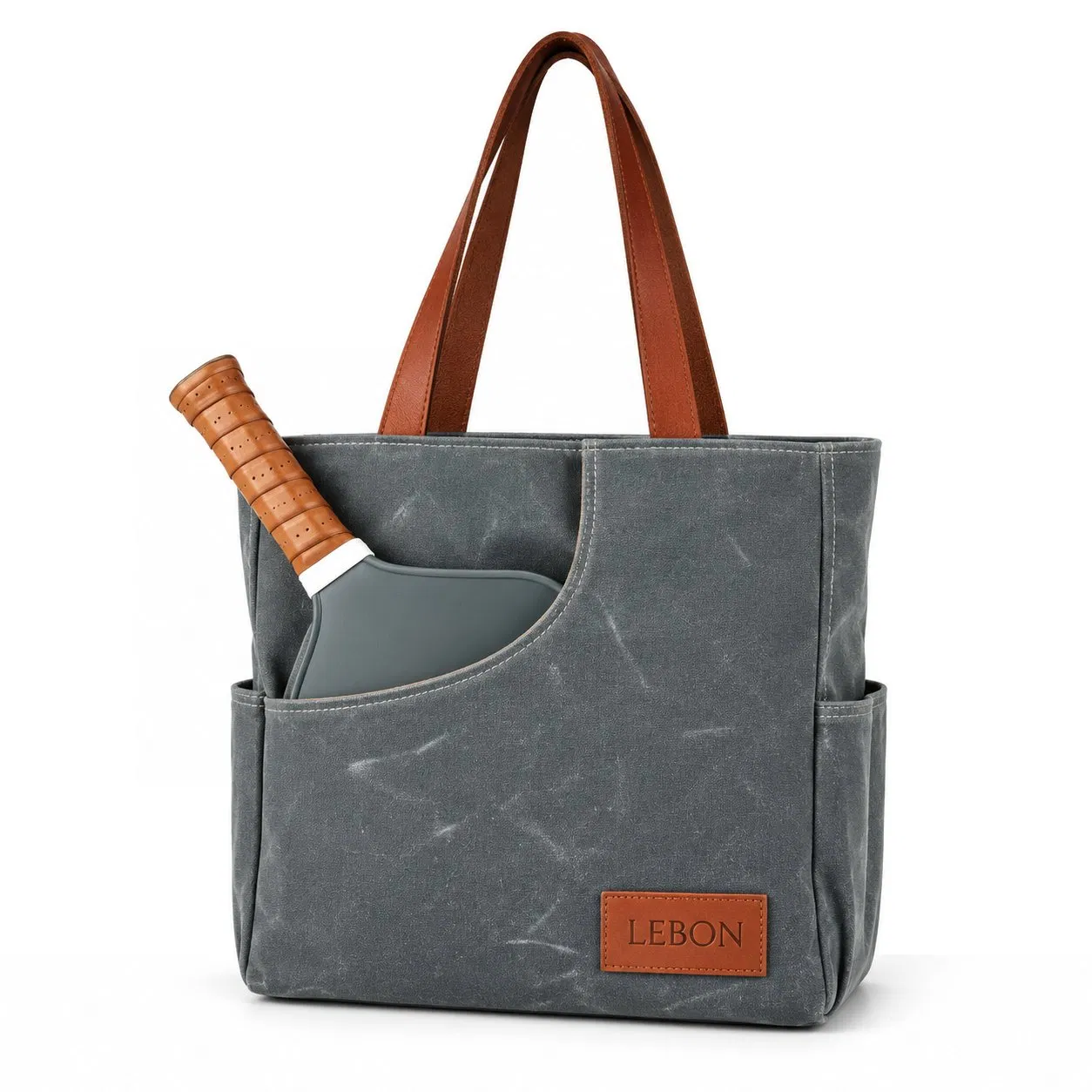 Custom Waxed Canvas Pickleball Tote Bag with Paddle Pockets and Ball Storage