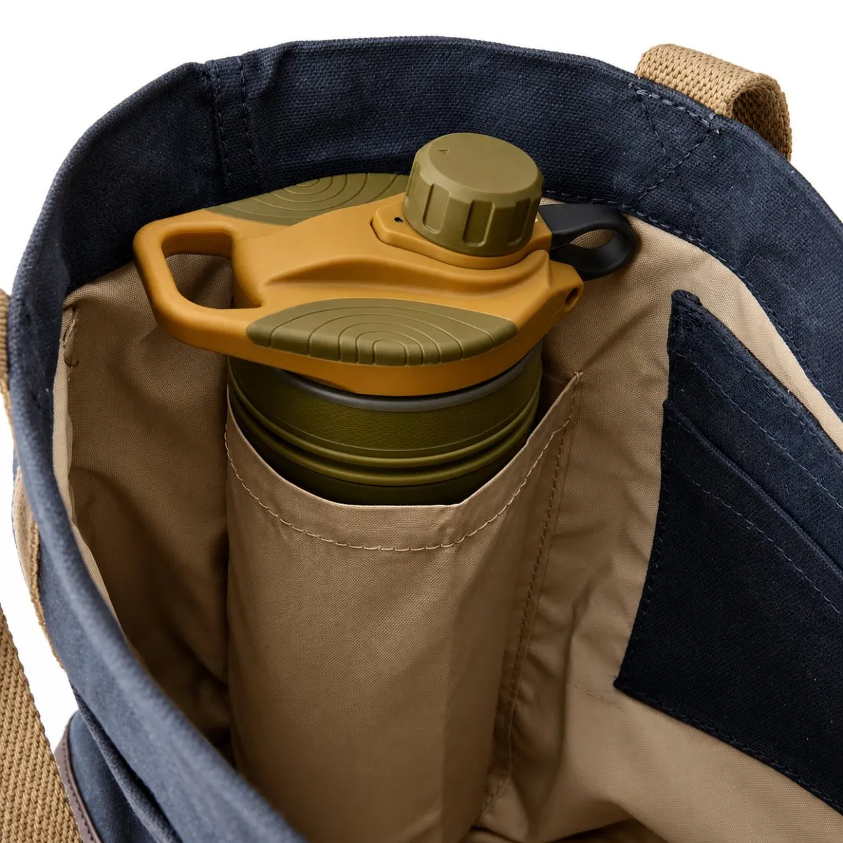 Custom Waxed Canvas Tote Bag with Reinforced Leather Base and Laptop Sleeve