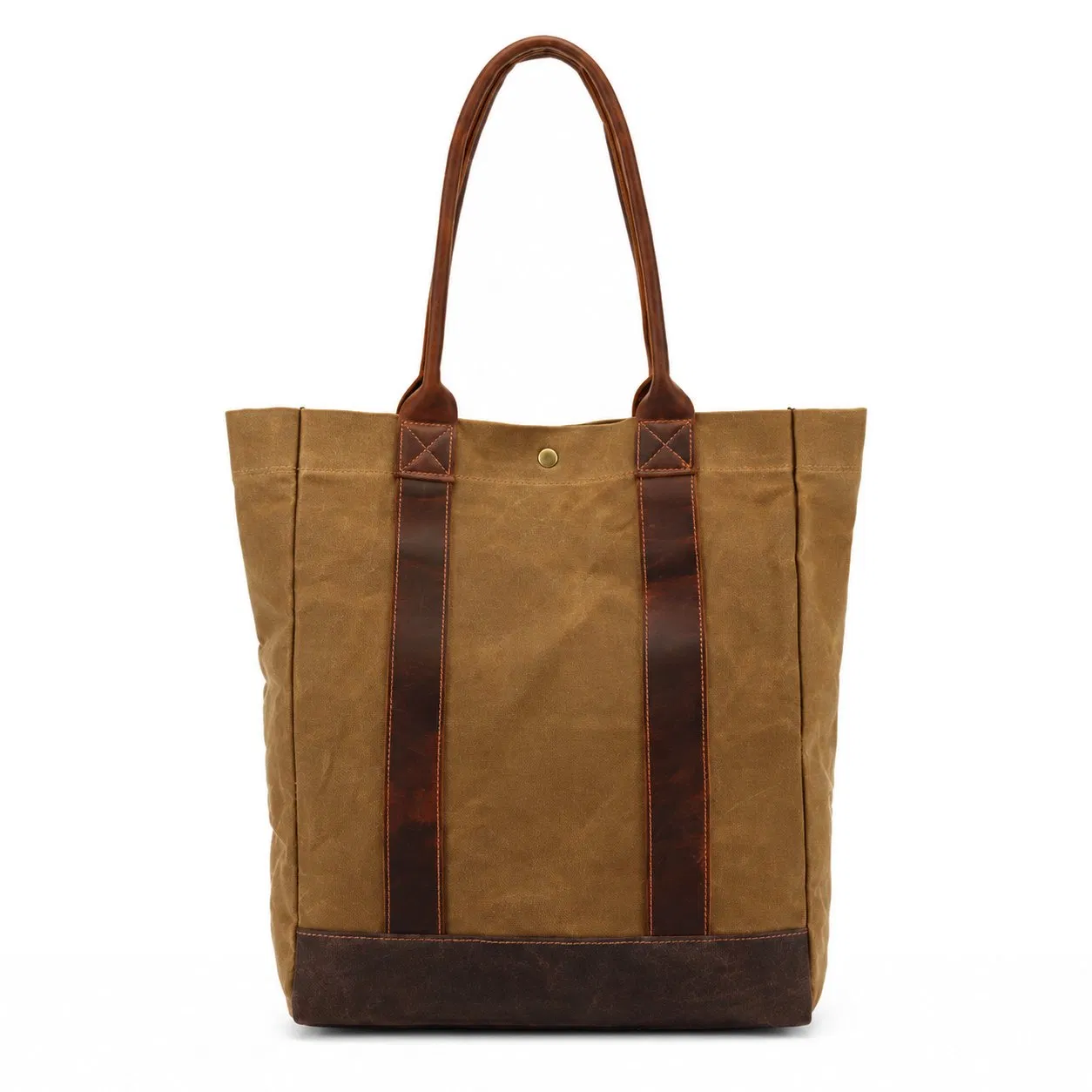 Custom Waxed Canvas Tote Bag with Reinforced Leather Base and Laptop Sleeve