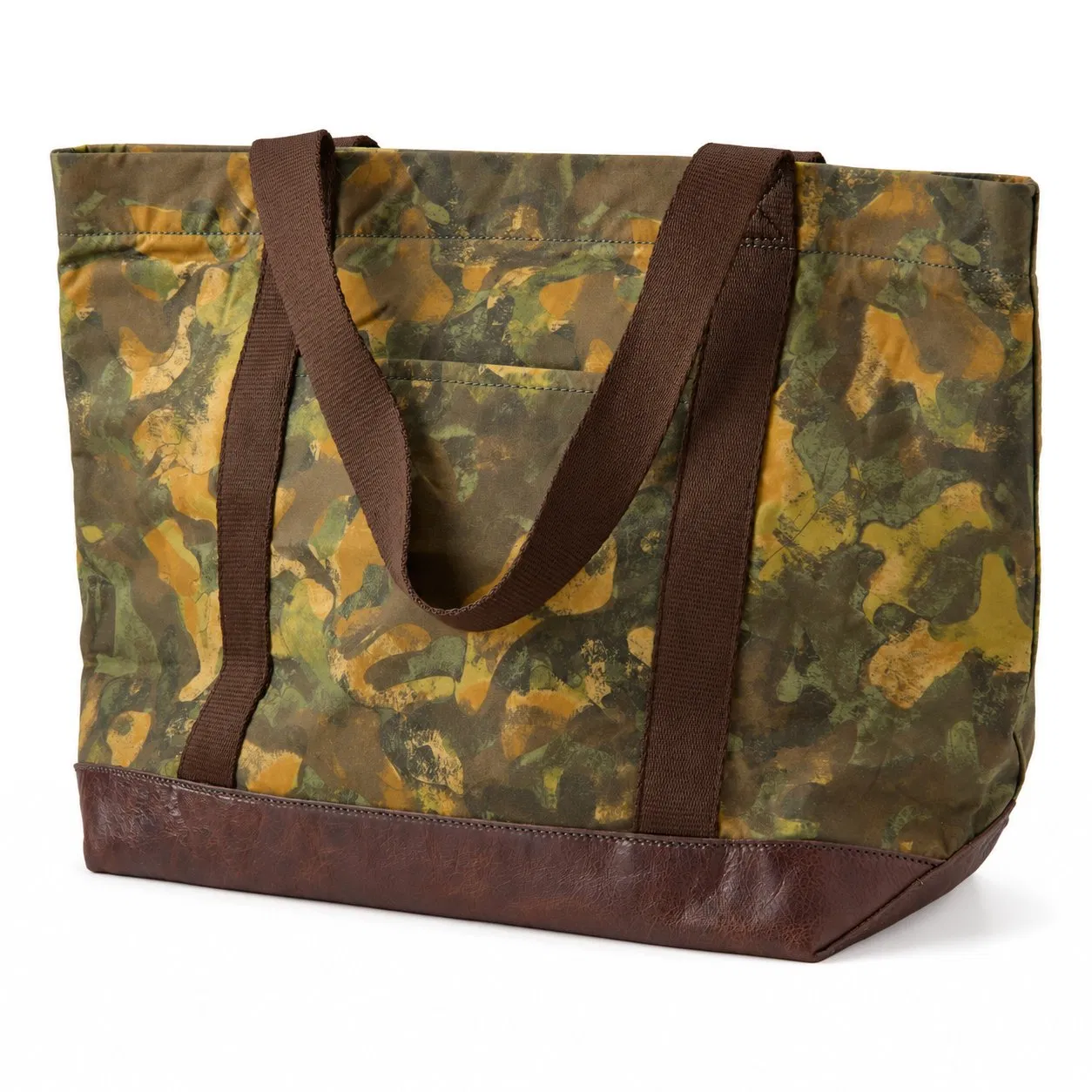 Custom Waxed Canvas Tote Bag with Reinforced Leather Base and Laptop Sleeve