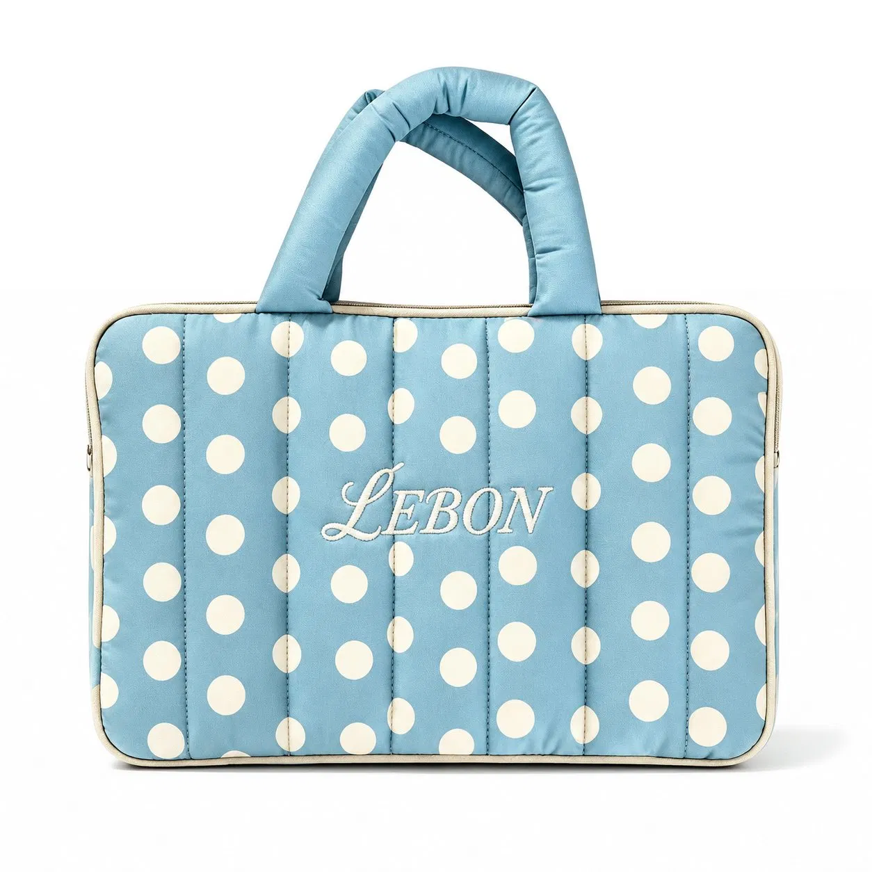 Custom Quilted Polyester Laptop Tote Bag with Polka DOT Pattern and Padded Handles