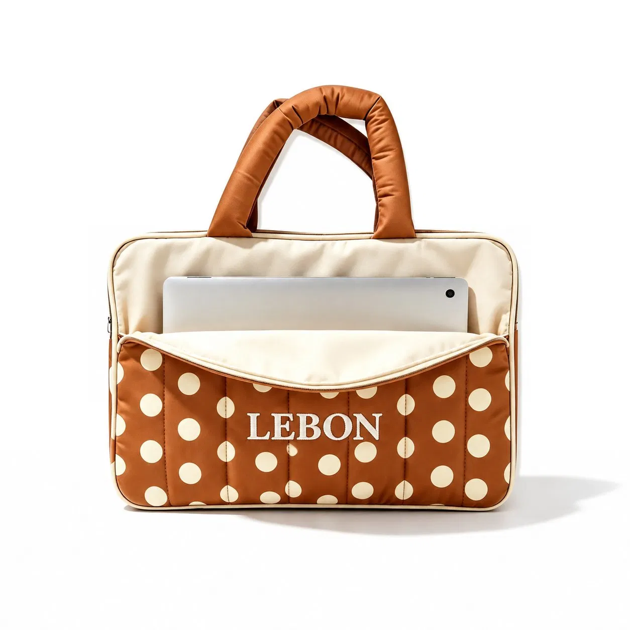 Custom Quilted Polyester Laptop Tote Bag with Polka DOT Pattern and Padded Handles