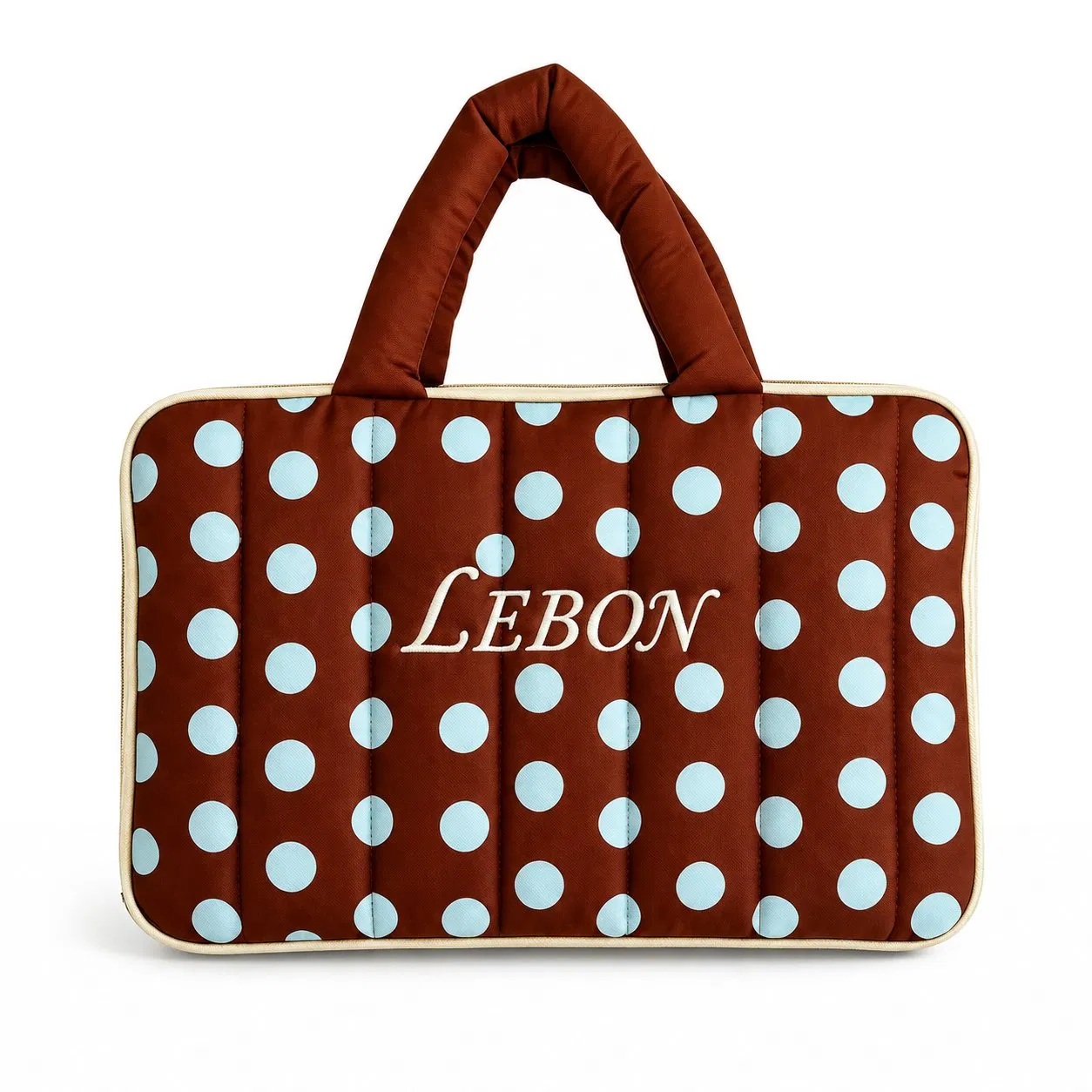 Custom Quilted Polyester Laptop Tote Bag with Polka DOT Pattern and Padded Handles