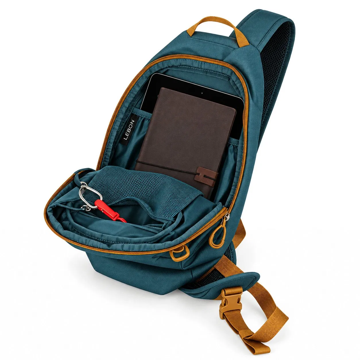 Custom 5L Polyester Sling Bag with Dual U Zip Opening and Front Mesh Pocket