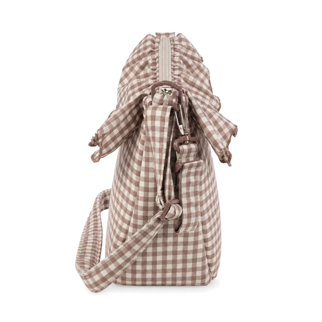 Custom Ruffle Gingham Baby Diaper Shoulder Bag with Adjustable Strap and Stroller Hooks